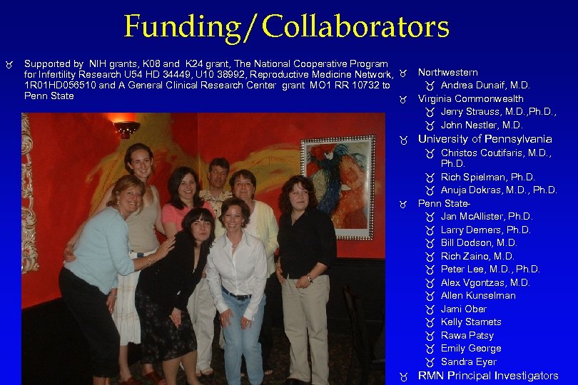 Funding/Collaborators Supported by NIH grants, K 08 and K 24 grant, The National Cooperative