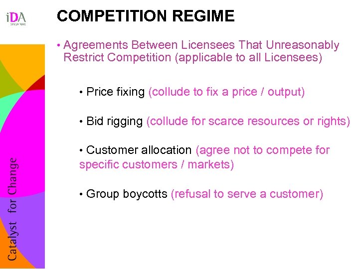 COMPETITION REGIME • Agreements Between Licensees That Unreasonably Restrict Competition (applicable to all Licensees)