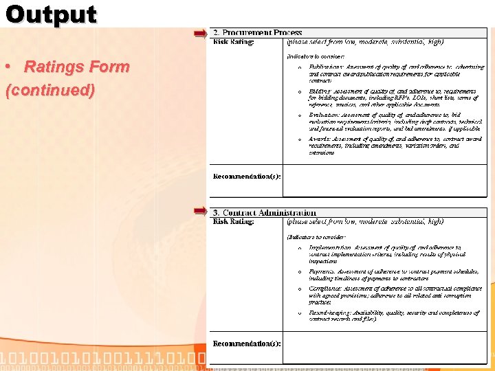 Output • Ratings Form (continued) 