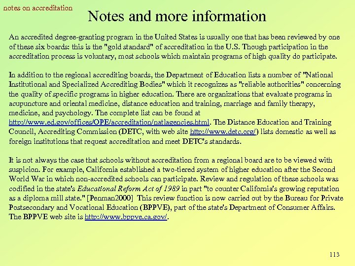 notes on accreditation Notes and more information An accredited degree-granting program in the United