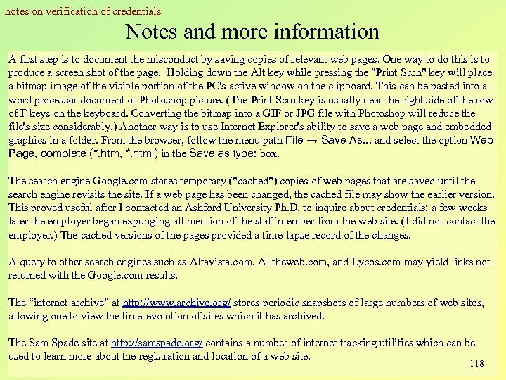 notes on verification of credentials Notes and more information A first step is to