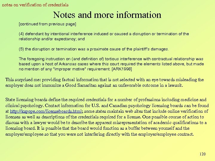 notes on verification of credentials Notes and more information [continued from previous page] (4)