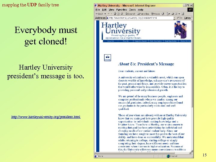 mapping the UDP family tree Everybody must get cloned! Hartley University president’s message is