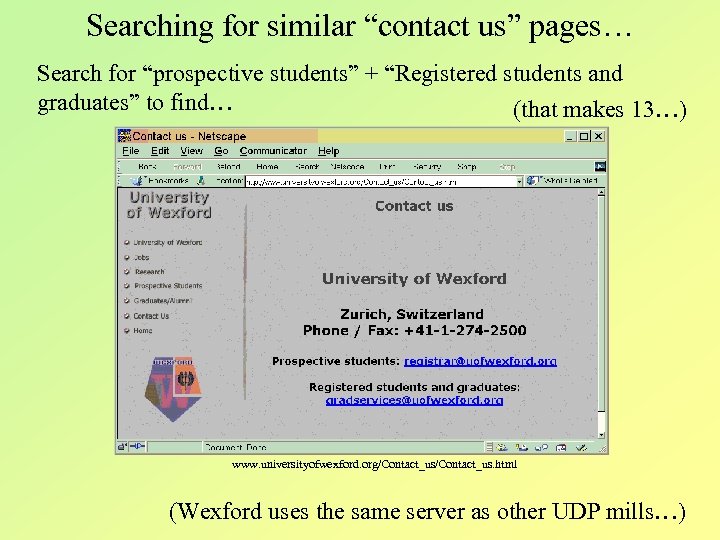 Searching for similar “contact us” pages… Search for “prospective students” + “Registered students and