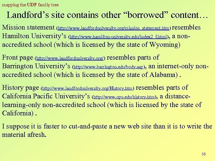 mapping the UDP family tree Landford’s site contains other “borrowed” content… Mission statement (http: