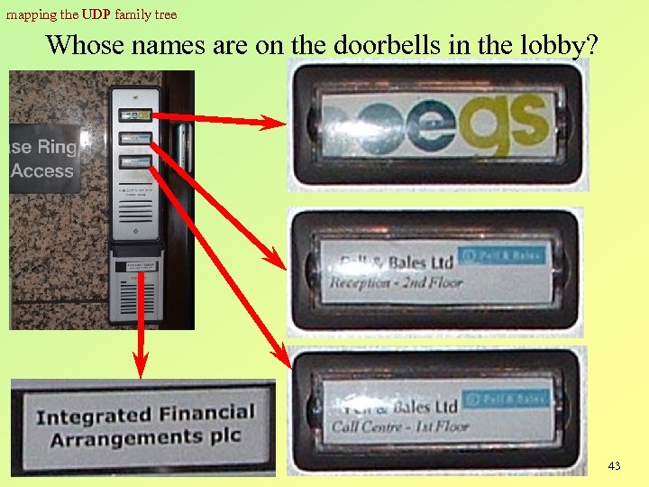 mapping the UDP family tree Whose names are on the doorbells in the lobby?