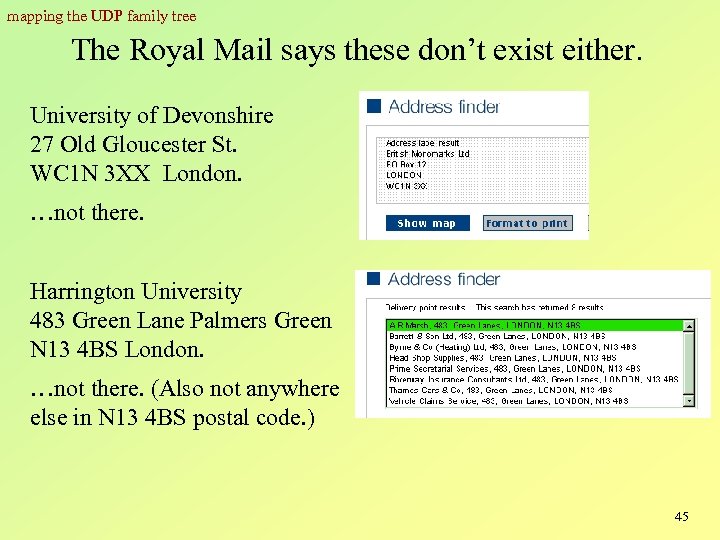mapping the UDP family tree The Royal Mail says these don’t exist either. University