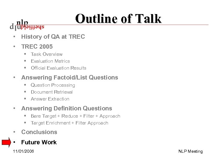 Outline of Talk • History of QA at TREC • TREC 2005 § Task