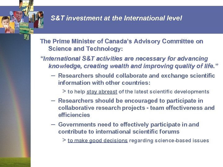 S&T investment at the International level The Prime Minister of Canada’s Advisory Committee on
