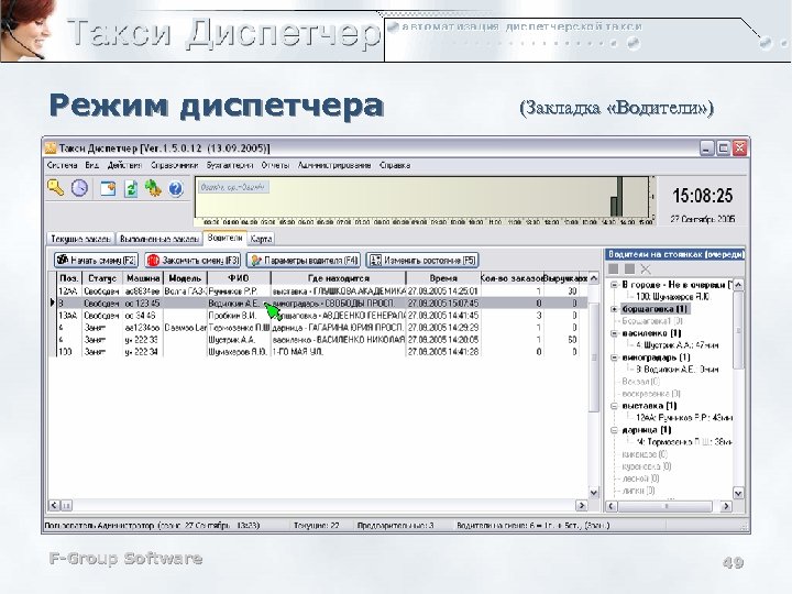 Режим диспетчера F-Group Software (Закладка «Водители» ) 49 