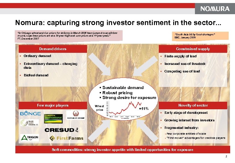 Nomura: capturing strong investor sentiment in the sector. . . “In Chicago wheat and