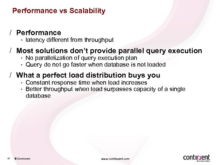 Performance vs Scalability / Performance • latency different from throughput / Most solutions don’t