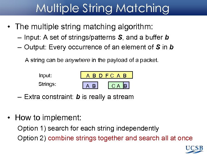 Multiple String Matching • The multiple string matching algorithm: – Input: A set of