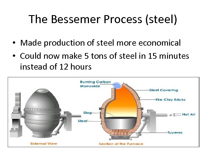 The Bessemer Process (steel) • Made production of steel more economical • Could now