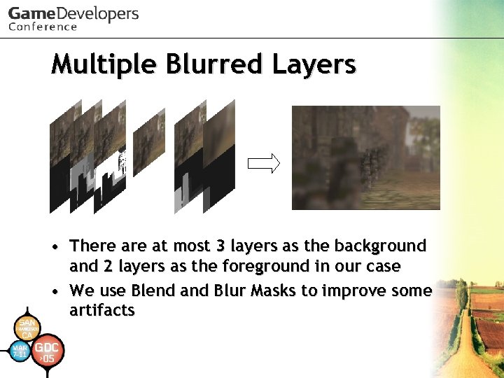 Multiple Blurred Layers • There at most 3 layers as the background and 2