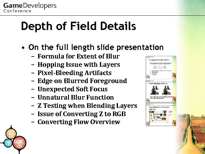 Depth of Field Details • On the full length slide presentation – – –