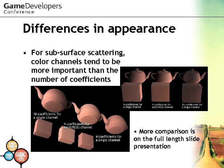 Differences in appearance • For sub-surface scattering, color channels tend to be more important