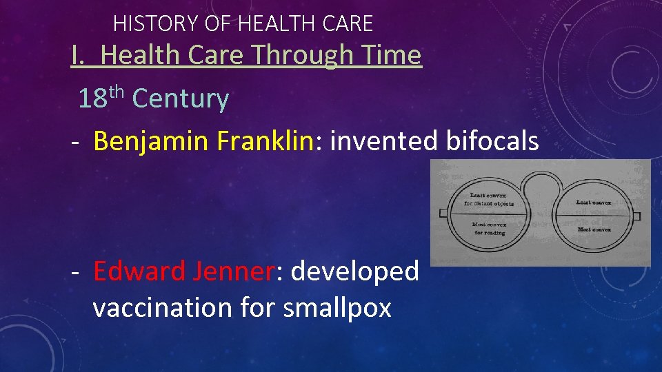 HISTORY OF HEALTH CARE I. Health Care Through Time 18 th Century - Benjamin