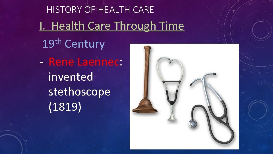 HISTORY OF HEALTH CARE I. Health Care Through Time 19 th Century - Rene