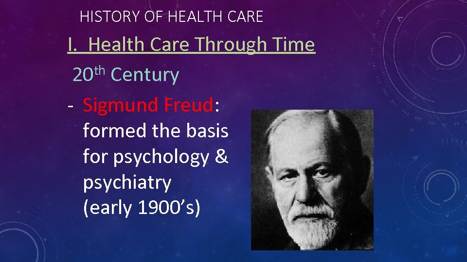 HISTORY OF HEALTH CARE I. Health Care Through Time 20 th Century - Sigmund