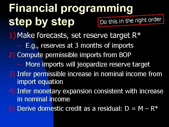 Financial programming er Do this in the right ord step by step 1) Make
