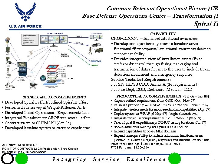 Common Relevant Operational Picture (CR Base Defense Operations Center – Transformation (B Spiral II