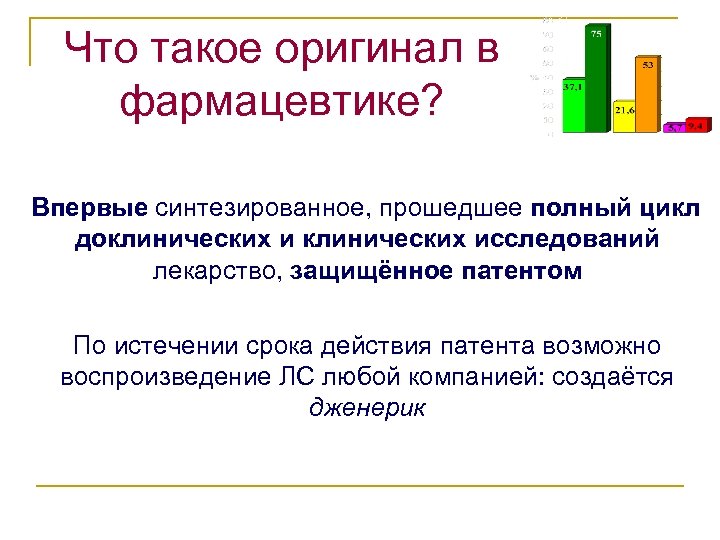 Что такое оригинал в фармацевтике? Впервые синтезированное, прошедшее полный цикл доклинических исследований лекарство, защищённое