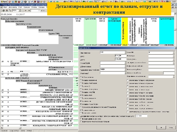 Детализированный отчет по планам, отгрузке и контрактации Детализированный отчет 