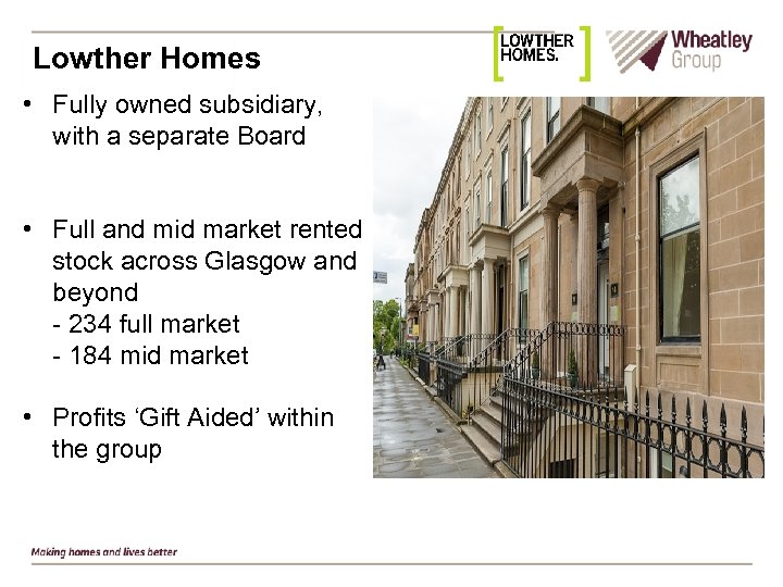 Lowther Homes • Fully owned subsidiary, with a separate Board • Full and mid