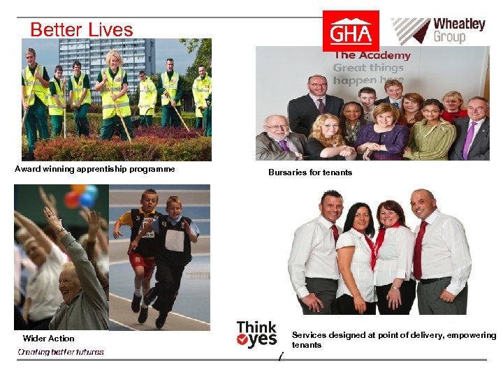 Better Lives Award winning apprentiship programme Bursaries for tenants Wider Action 7 Services designed