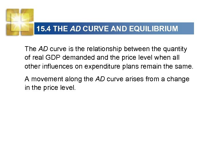 15. 4 THE AD CURVE AND EQUILIBRIUM The AD curve is the relationship between