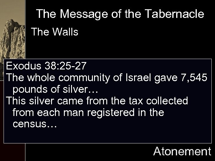 The Message of the Tabernacle The Walls Exodus 38: 25 -27 The whole community