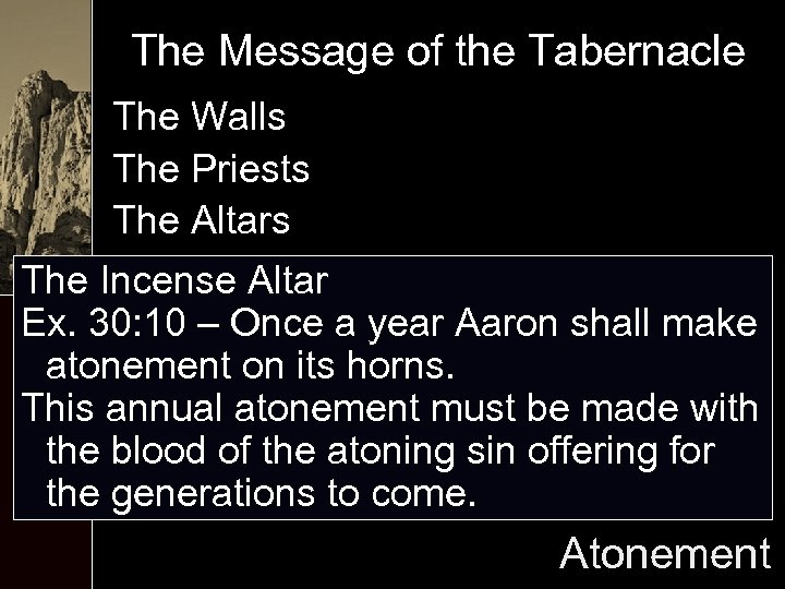 The Message of the Tabernacle The Walls The Priests The Altars The Incense Altar