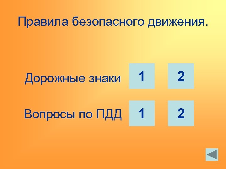 Правила безопасного движения. Дорожные знаки 1 2 Вопросы по ПДД 1 2 