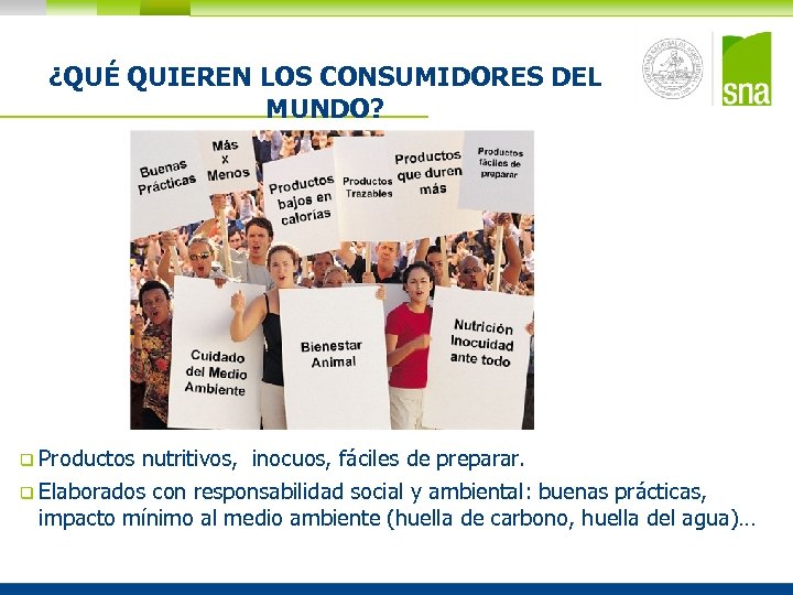 ¿QUÉ QUIEREN LOS CONSUMIDORES DEL MUNDO? q Productos nutritivos, inocuos, fáciles de preparar. q