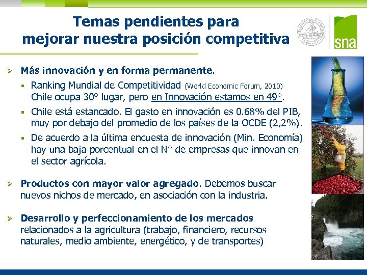 Temas pendientes para mejorar nuestra posición competitiva Ø Más innovación y en forma permanente.