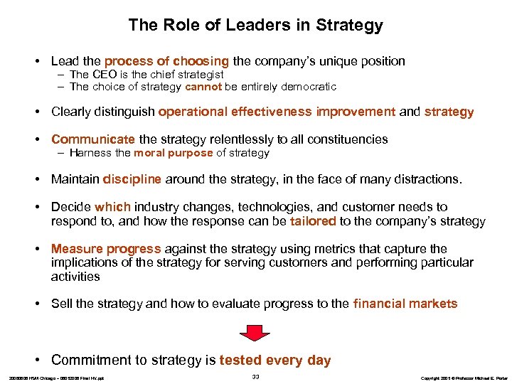 The Role of Leaders in Strategy • Lead the process of choosing the company’s