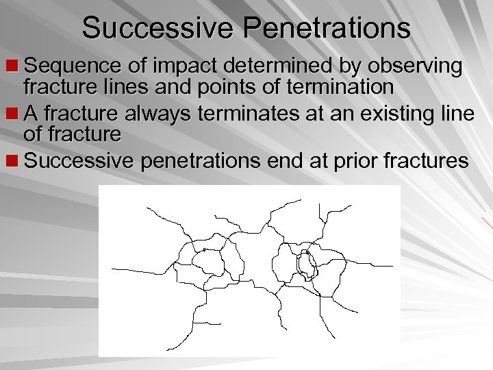 Successive Penetrations n Sequence of impact determined by observing fracture lines and points of