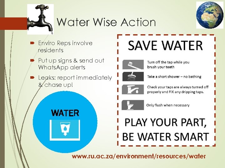 Water Wise Action Enviro Reps involve residents Put up signs & send out Whats.