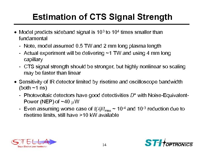 Estimation of CTS Signal Strength · Model predicts sideband signal is 103 to 104