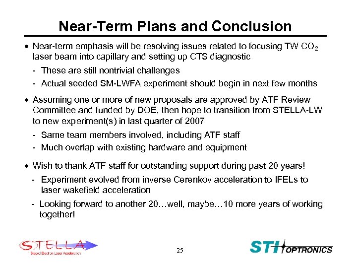 Near-Term Plans and Conclusion · Near-term emphasis will be resolving issues related to focusing