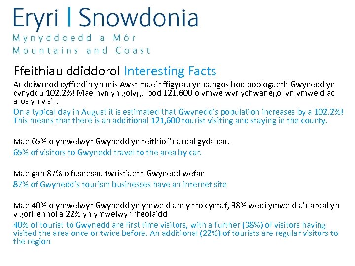 Ffeithiau ddiddorol Interesting Facts Ar ddiwrnod cyffredin yn mis Awst mae’r ffigyrau yn dangos