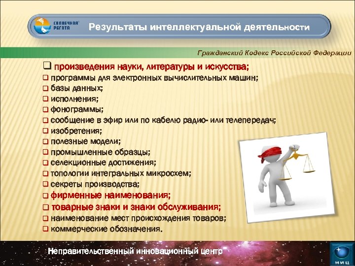  Результаты интеллектуальной деятельности Гражданский Кодекс Российской Федерации q произведения науки, литературы и искусства;