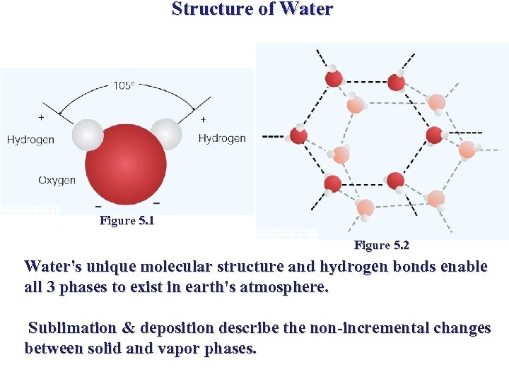 Structure of Water Figure 5. 1 Figure 5. 2 Water's unique molecular structure and