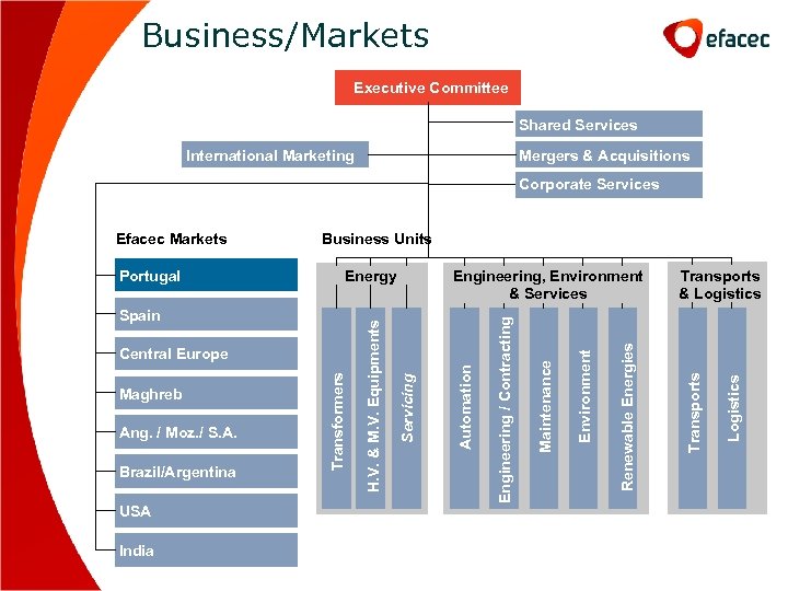 Business/Markets Executive Committee Shared Services International Marketing Mergers & Acquisitions Corporate Services USA India