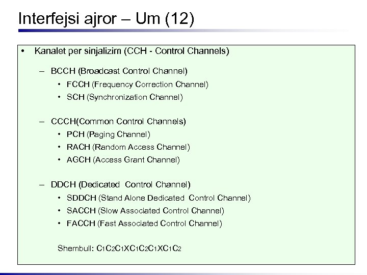 Interfejsi ajror – Um (12) • Kanalet per sinjalizim (CCH - Control Channels) –