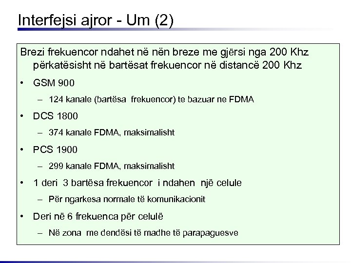 Interfejsi ajror - Um (2) Brezi frekuencor ndahet në nën breze me gjërsi nga