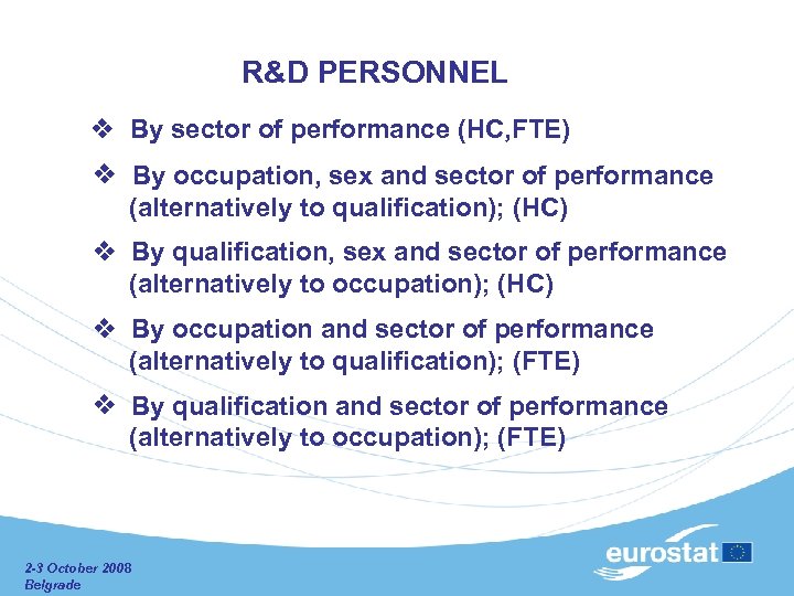 R&D PERSONNEL By sector of performance (HC, FTE) By occupation, sex and sector
