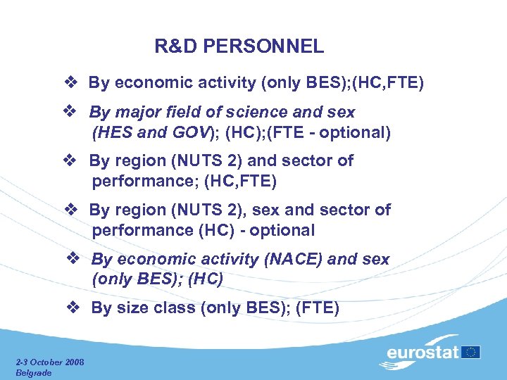  R&D PERSONNEL By economic activity (only BES); (HC, FTE) By major field of