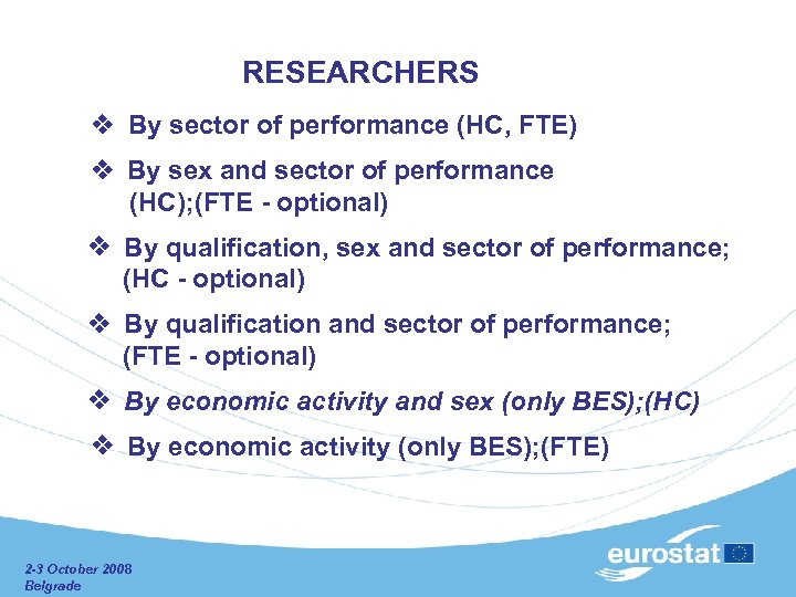  RESEARCHERS By sector of performance (HC, FTE) By sex and sector of performance